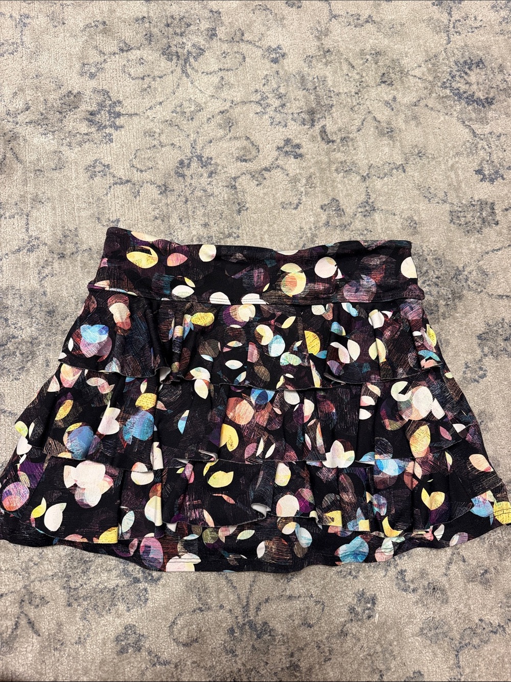 Dona Jo Black Floral Confetti Tiered Mini Skort